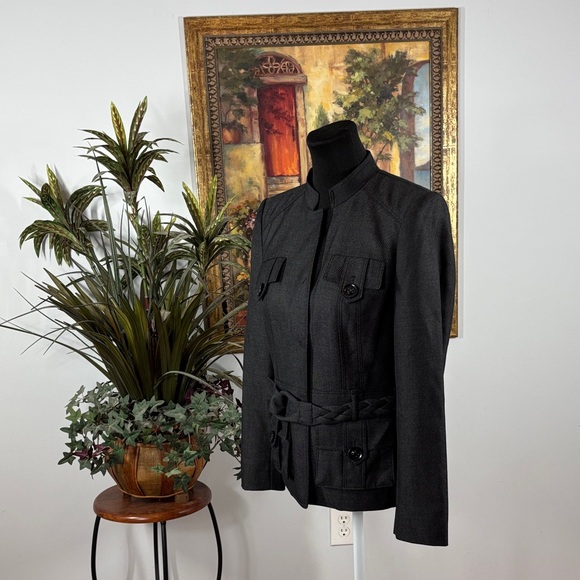 Anne Klein Women’s Charcoal Belted Utility Jacket Size 4 High Neck Snaps Front - Picture 8 of 12